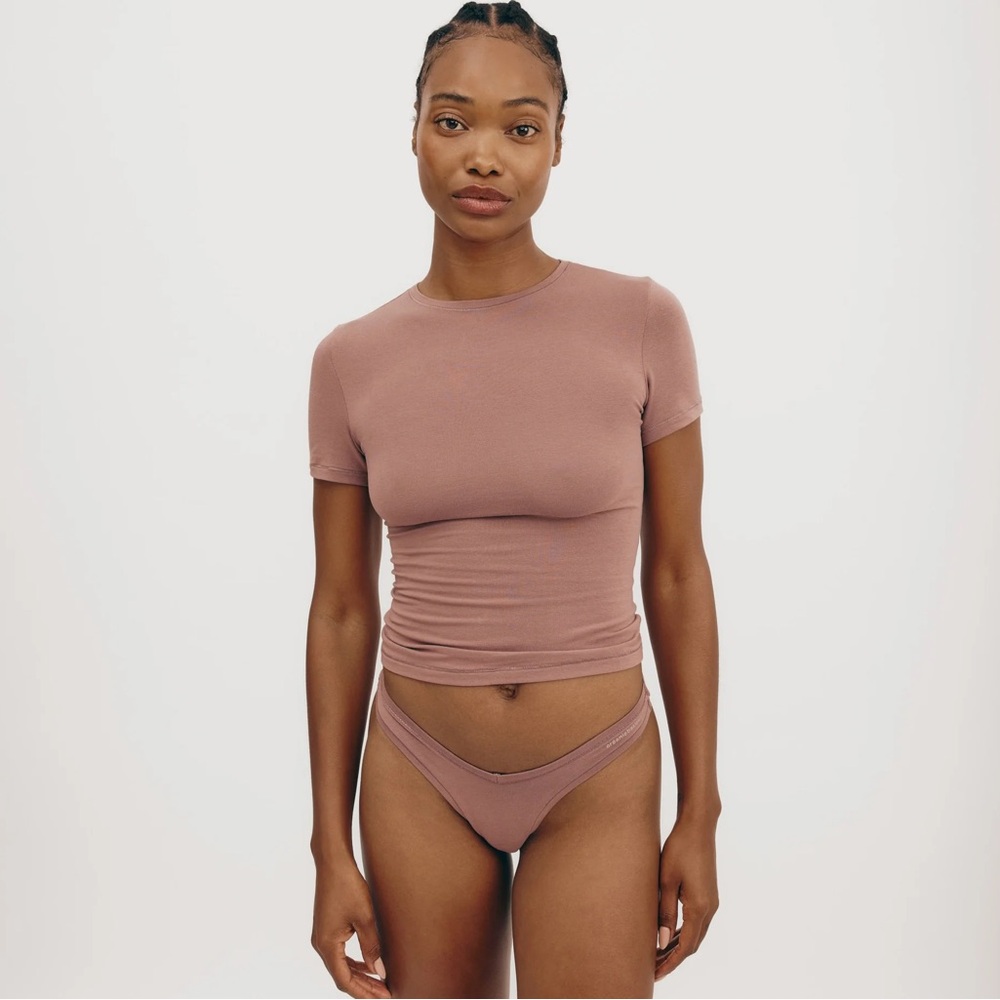 SKIMS Short Sleeve Crewneck Top in Dusty Rose
